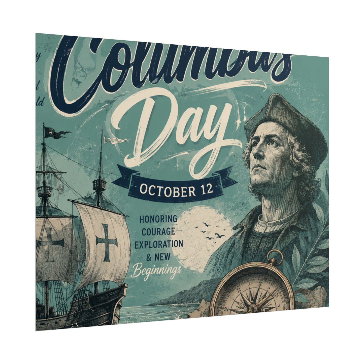Columbus Day Poster — Rolled Vintage Exploration Print (October 12)