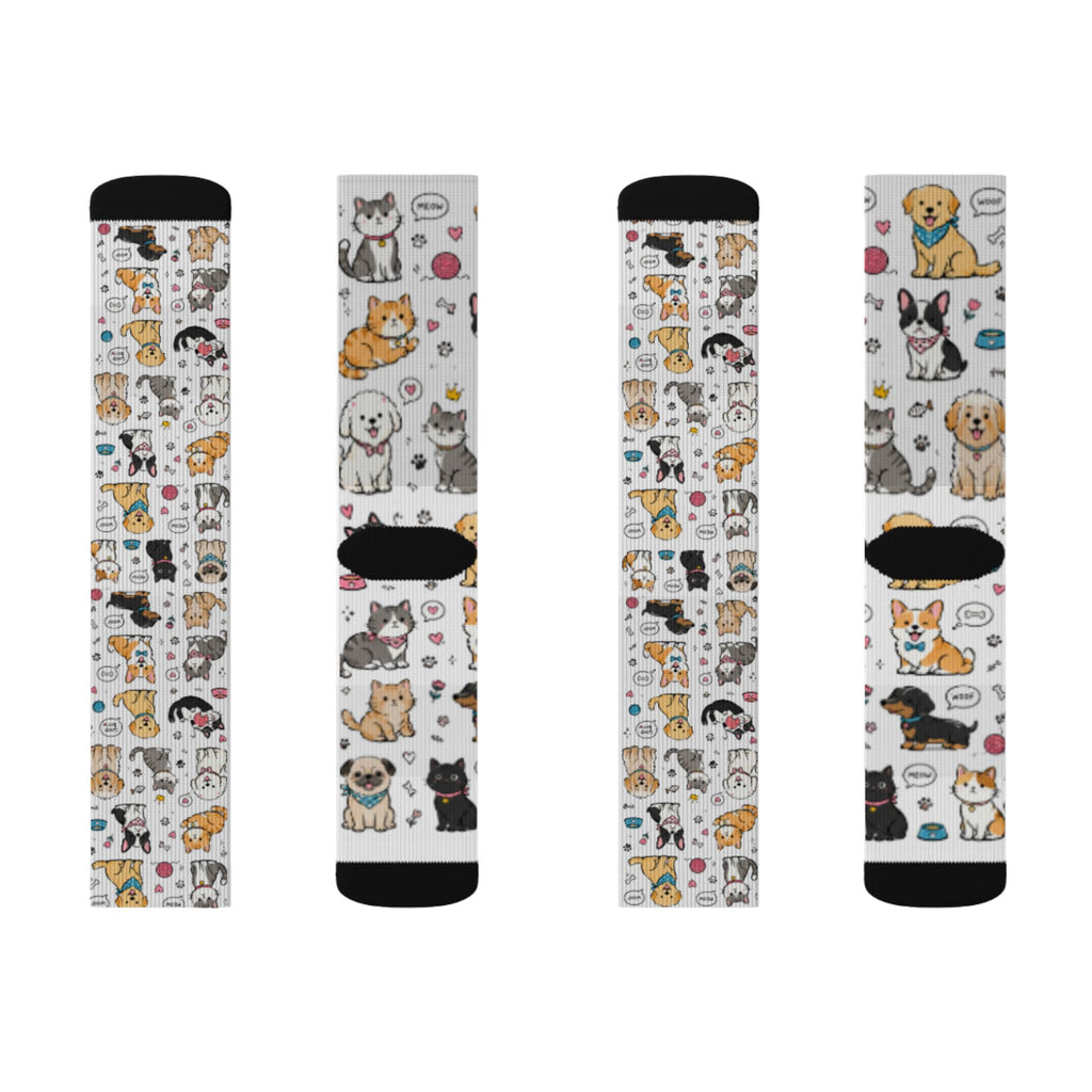 Cute Cat & Dog Doodle Crew Socks – Fun Pet Lover Gift Socks for Women & Men