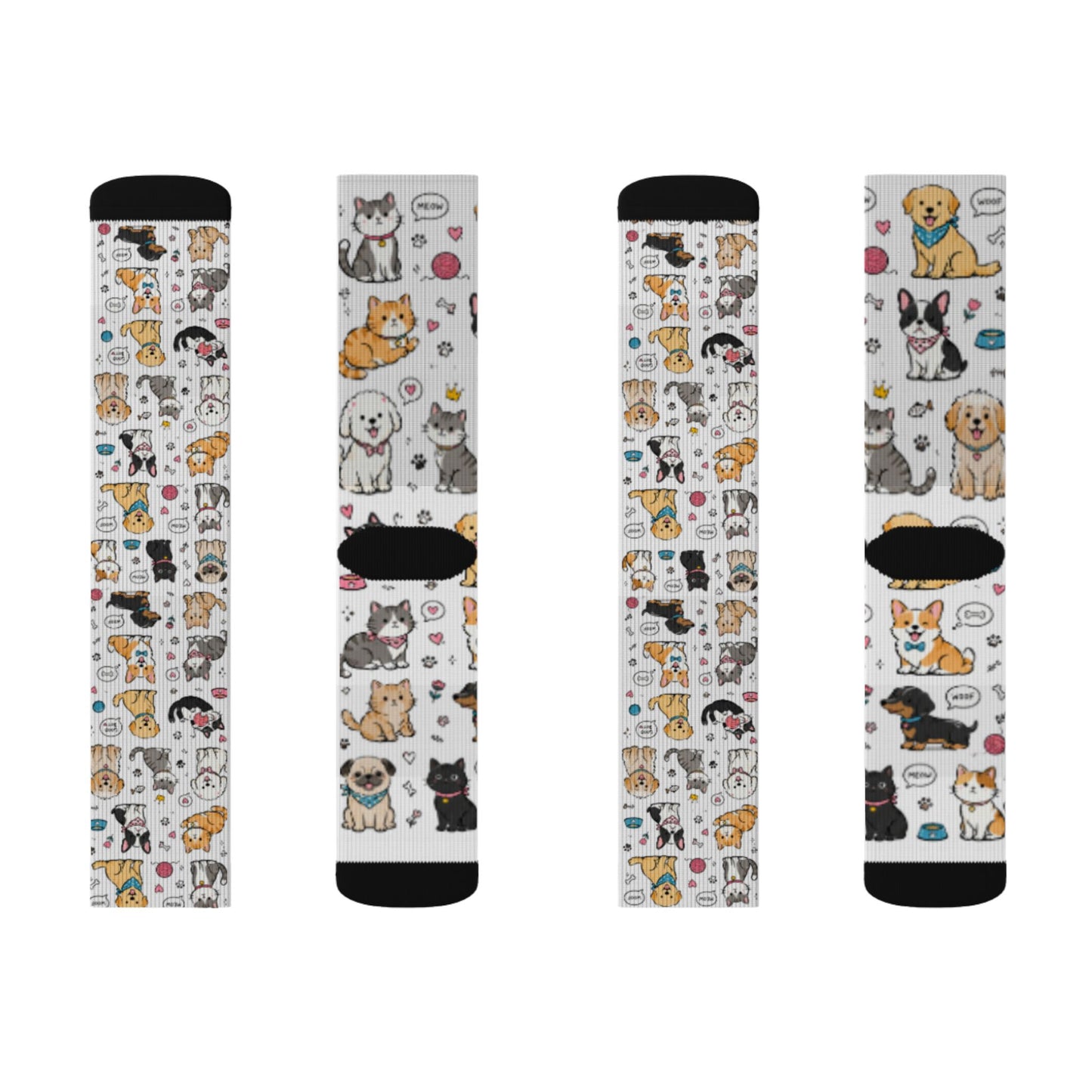 Cute Cat & Dog Doodle Crew Socks – Fun Pet Lover Gift Socks for Women & Men