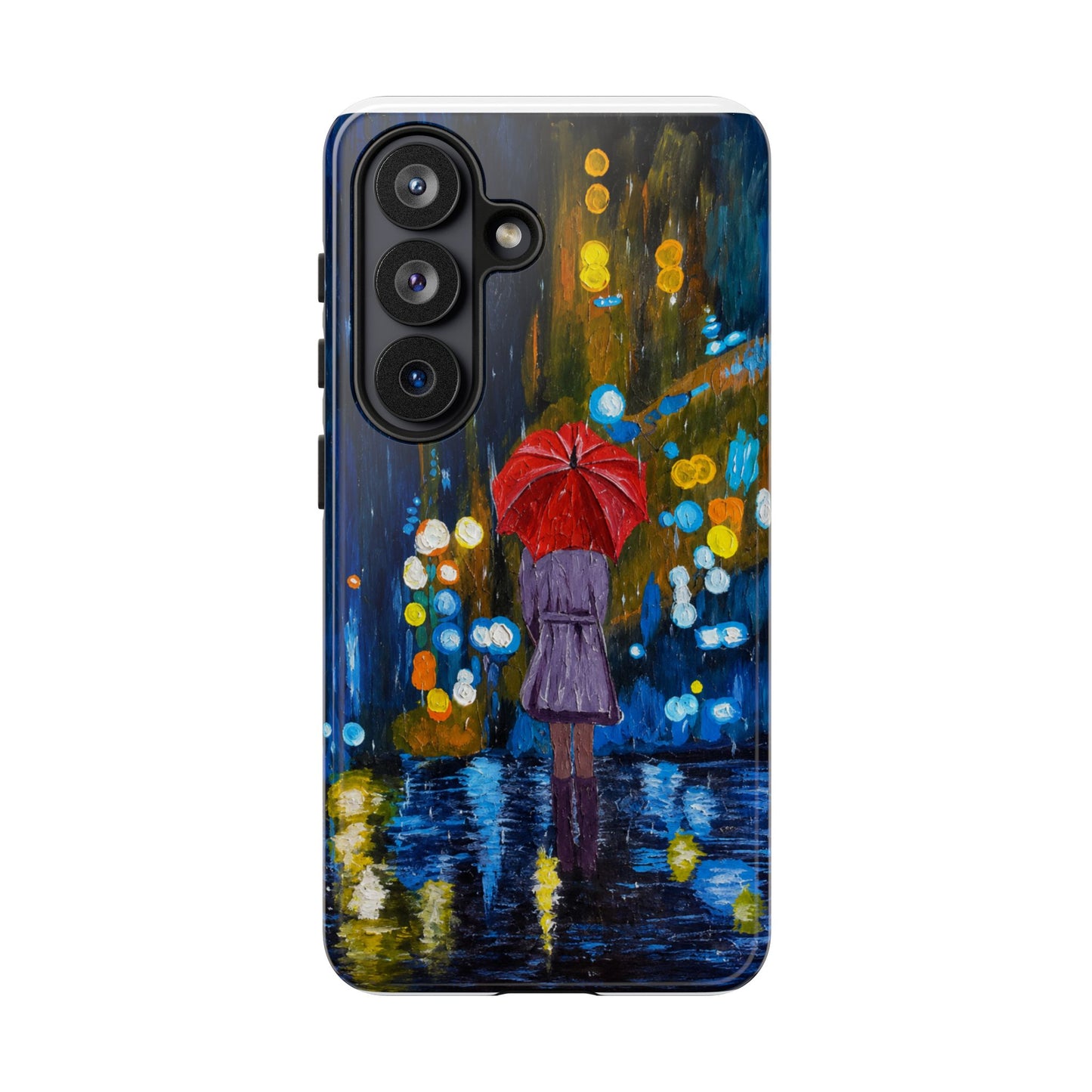 Rainy Night Phone Case — Woman with Red Umbrella Art