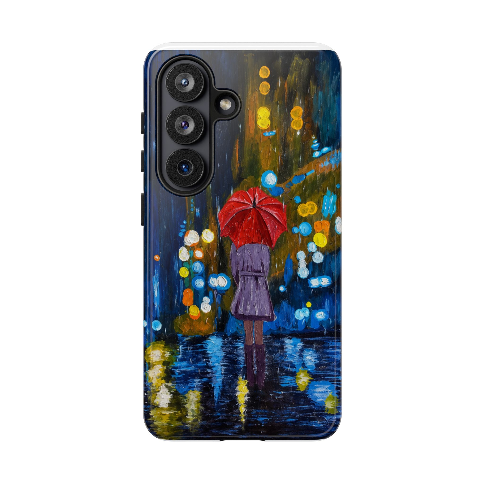 Rainy Night Phone Case — Woman with Red Umbrella Art