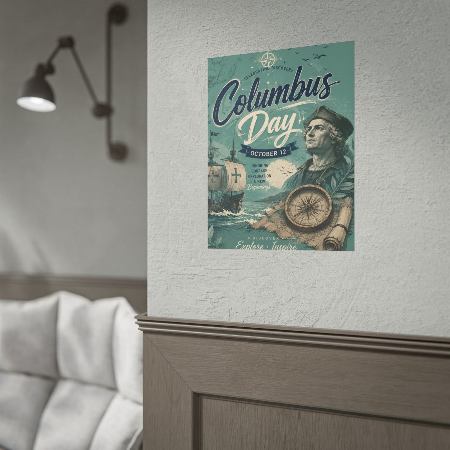 Columbus Day Poster — Rolled Vintage Exploration Print (October 12)
