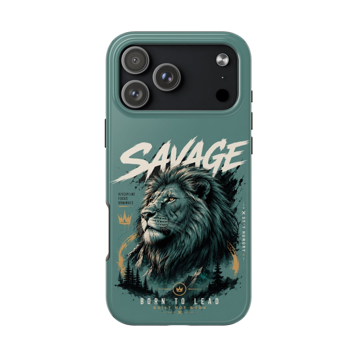 Savage Lion Tough Phone Case – 'Born to Lead' Rugged Protective Cover