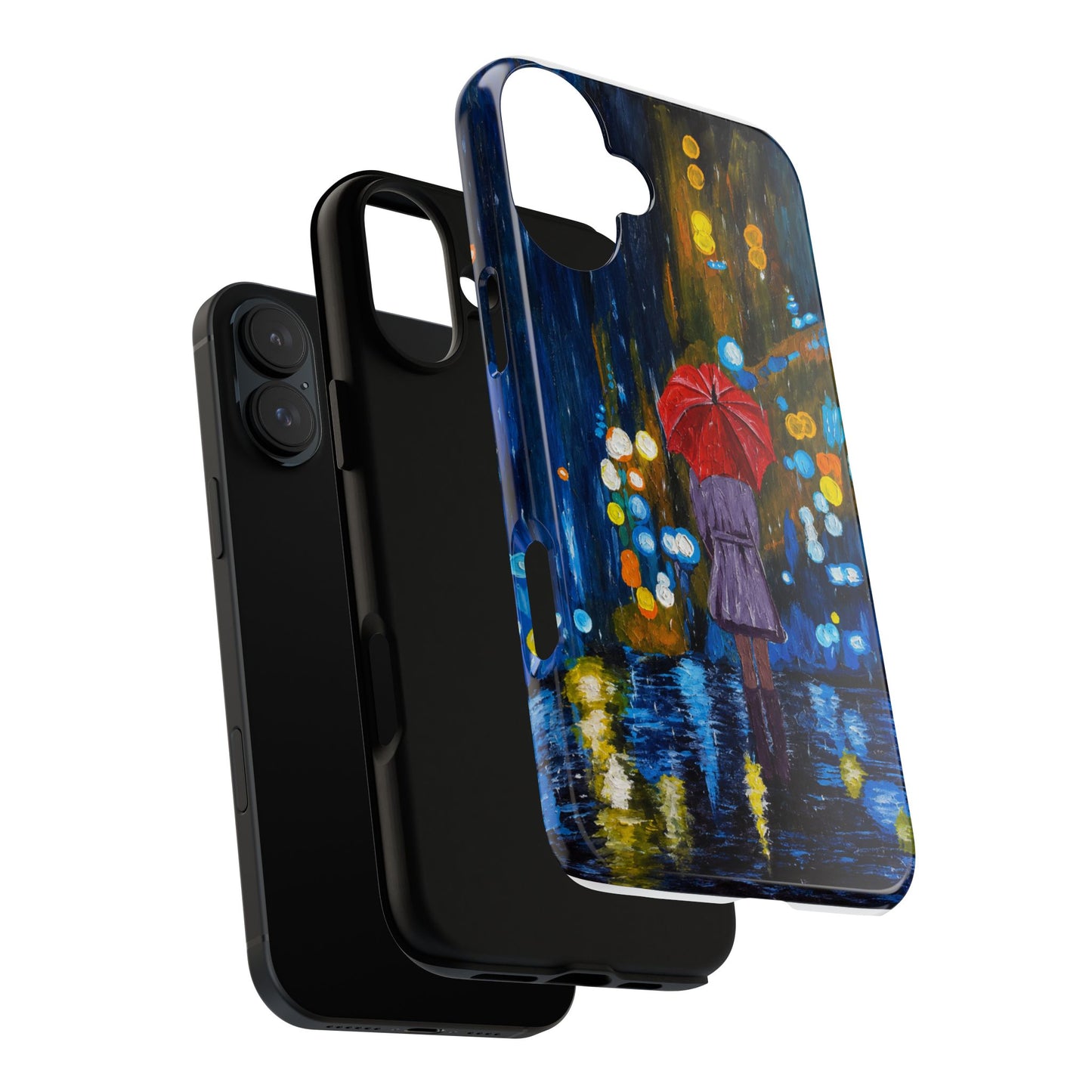 Rainy Night Phone Case — Woman with Red Umbrella Art