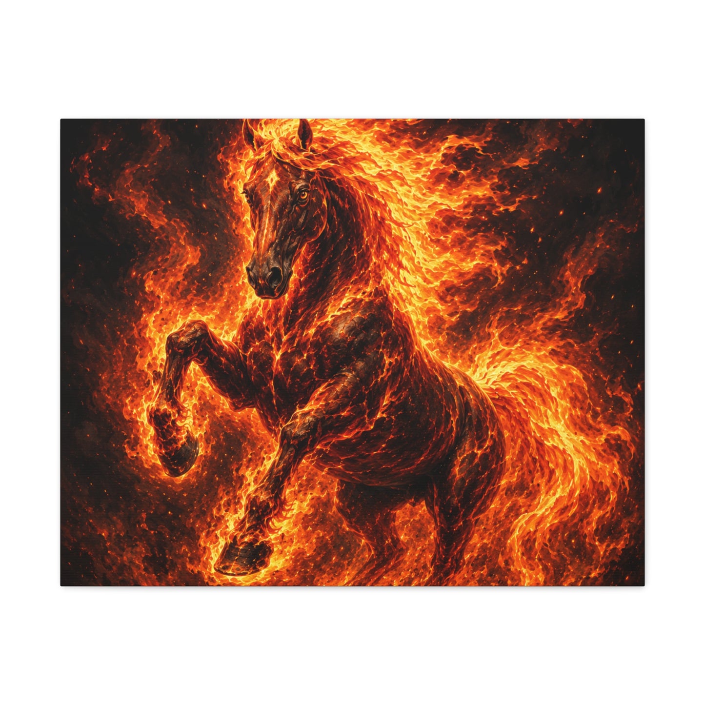 Fiery Horse Canvas Wall Art – Flaming Stallion Matte Stretched Print
