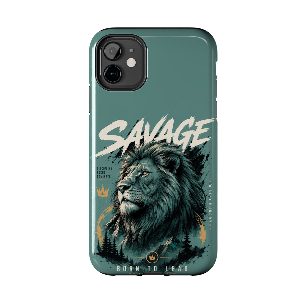 Savage Lion Tough Phone Case – 'Born to Lead' Rugged Protective Cover