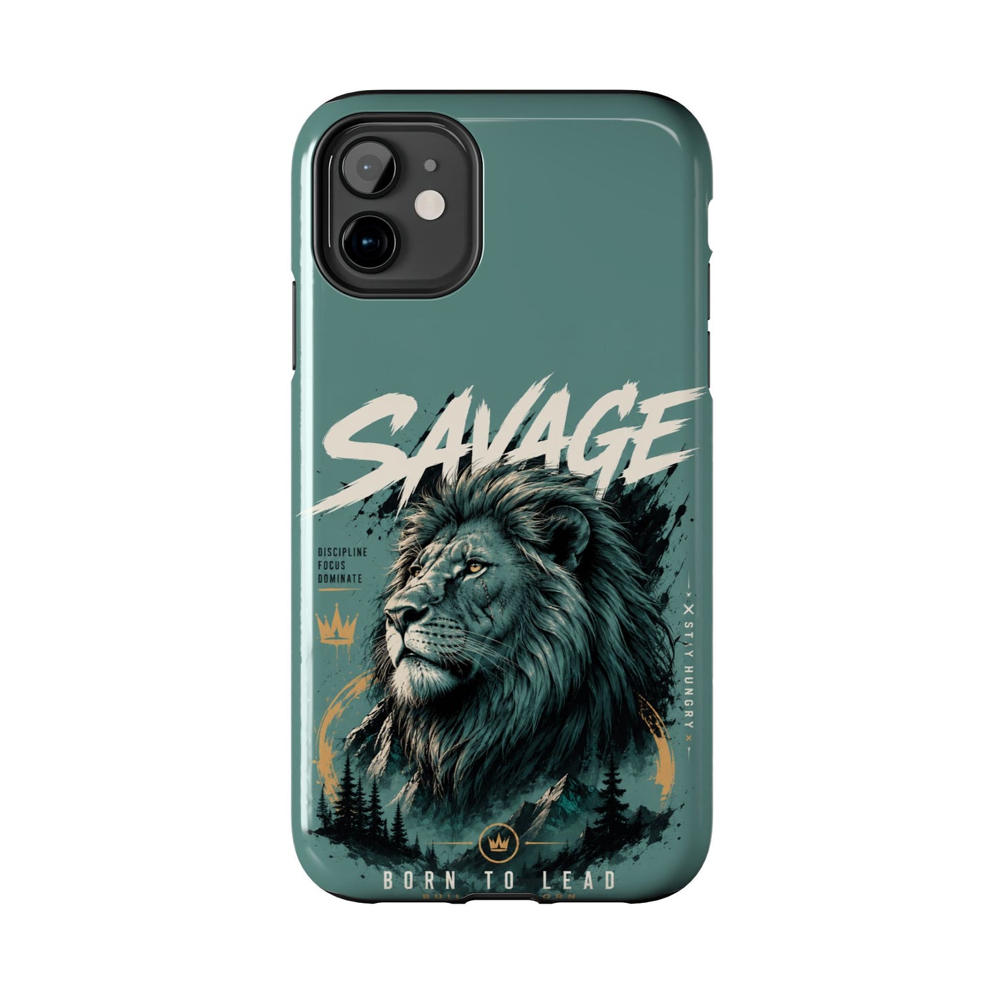 Savage Lion Tough Phone Case – 'Born to Lead' Rugged Protective Cover