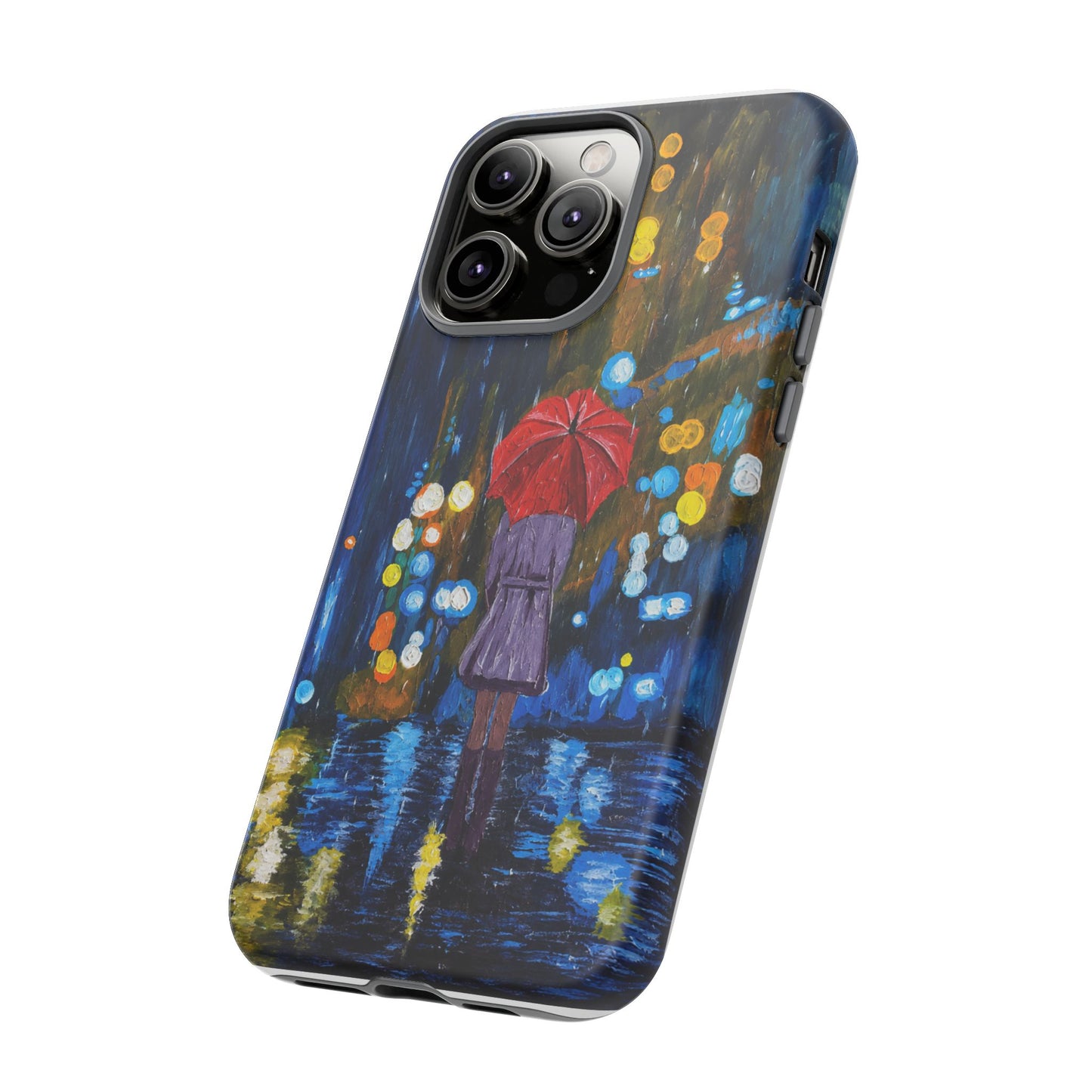 Rainy Night Phone Case — Woman with Red Umbrella Art