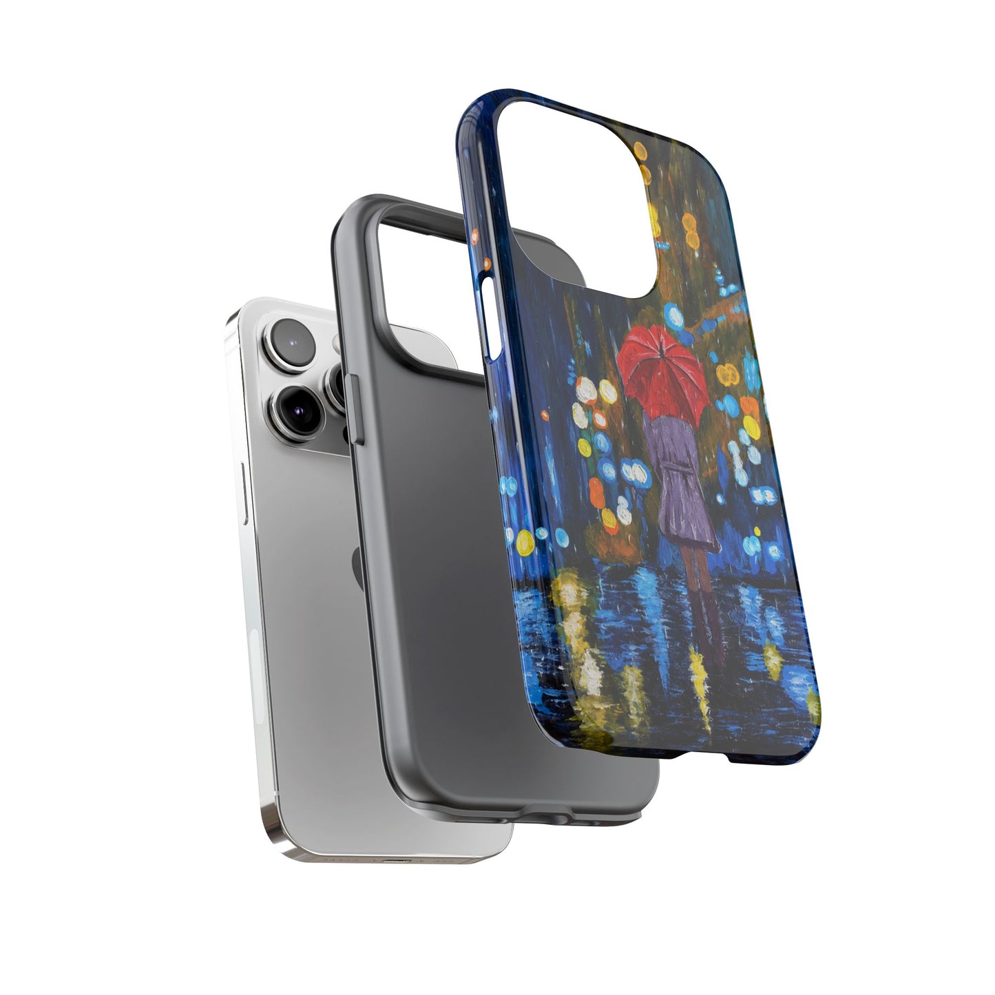 Rainy Night Phone Case — Woman with Red Umbrella Art