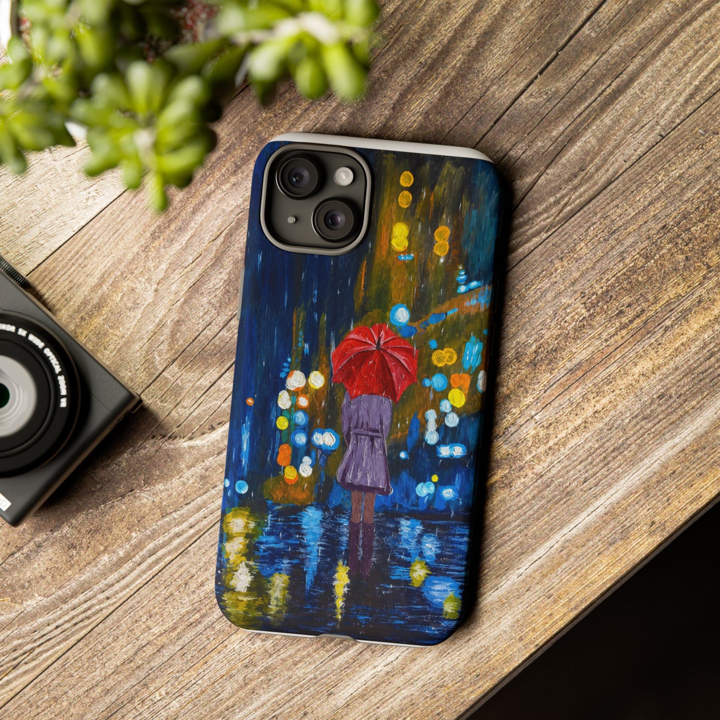 Rainy Night Phone Case — Woman with Red Umbrella Art