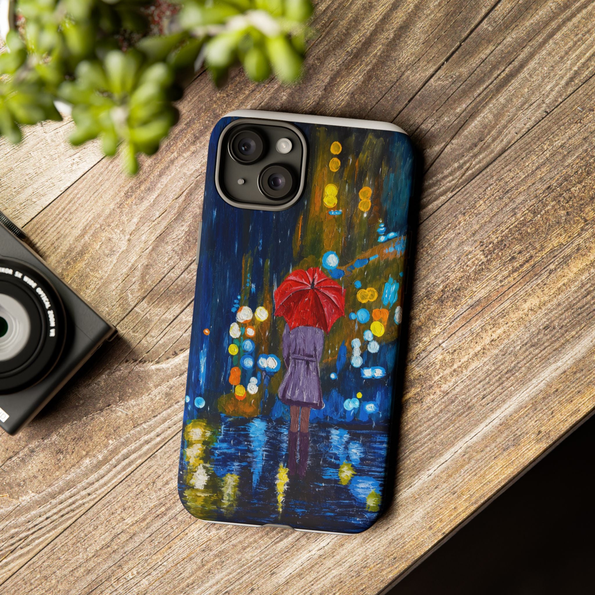 Rainy Night Phone Case — Woman with Red Umbrella Art
