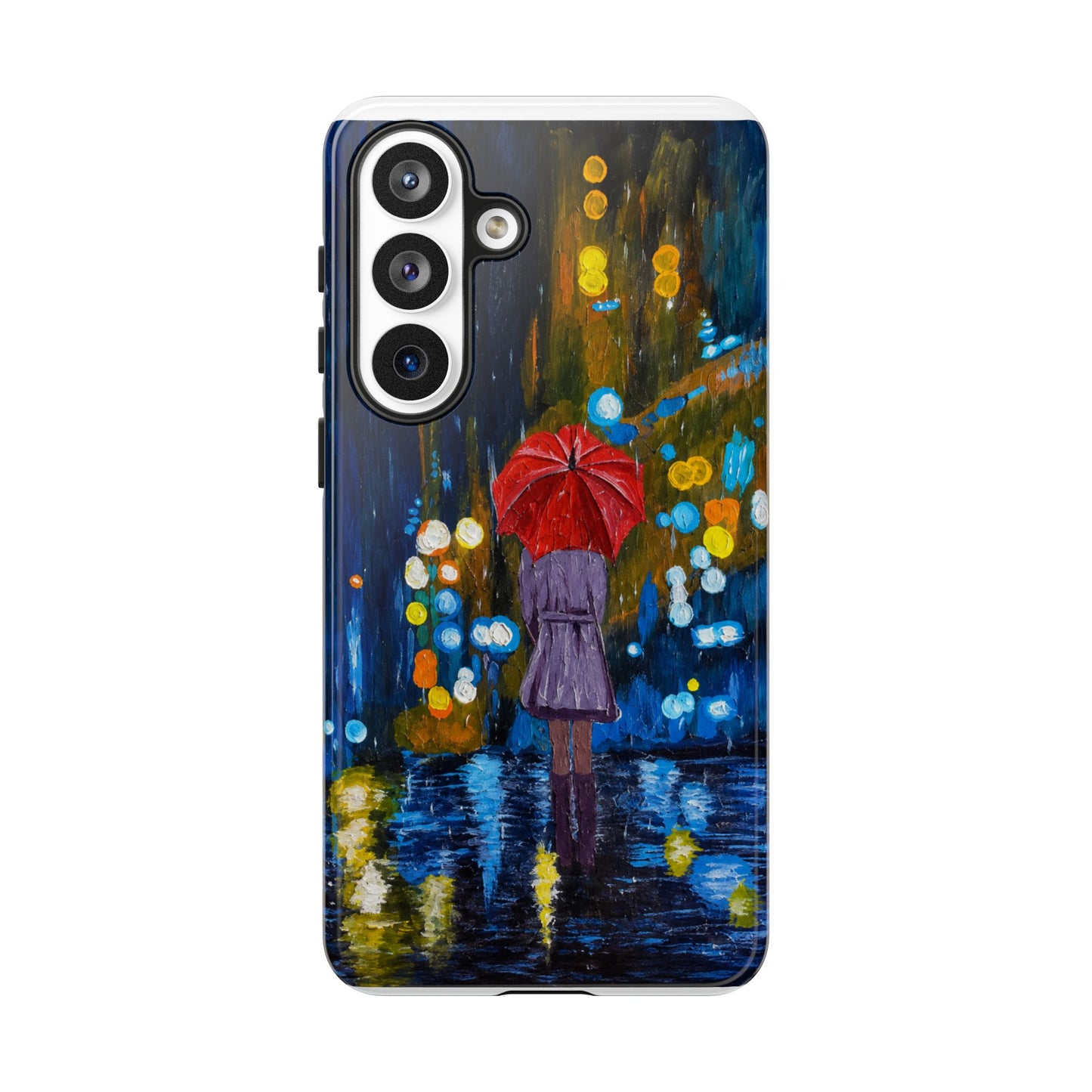 Rainy Night Phone Case — Woman with Red Umbrella Art