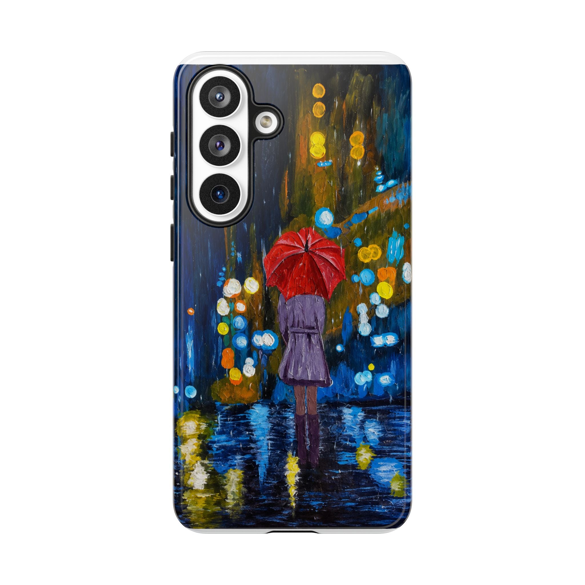 Rainy Night Phone Case — Woman with Red Umbrella Art