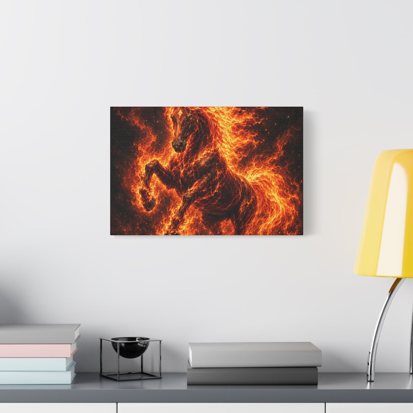Fiery Horse Canvas Wall Art – Flaming Stallion Matte Stretched Print