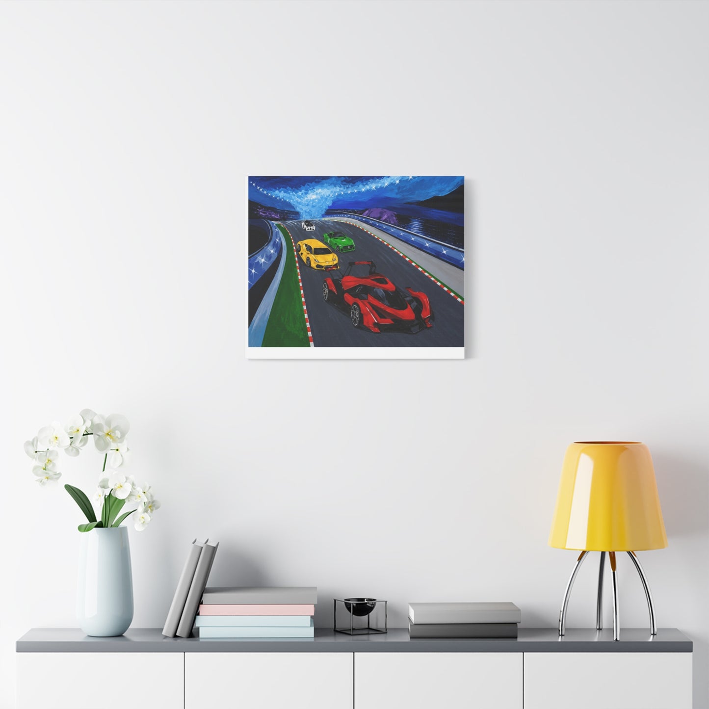 Racing Supercars Matte Canvas Print — Vibrant Track Night Artwork (Stretched 1.25")
