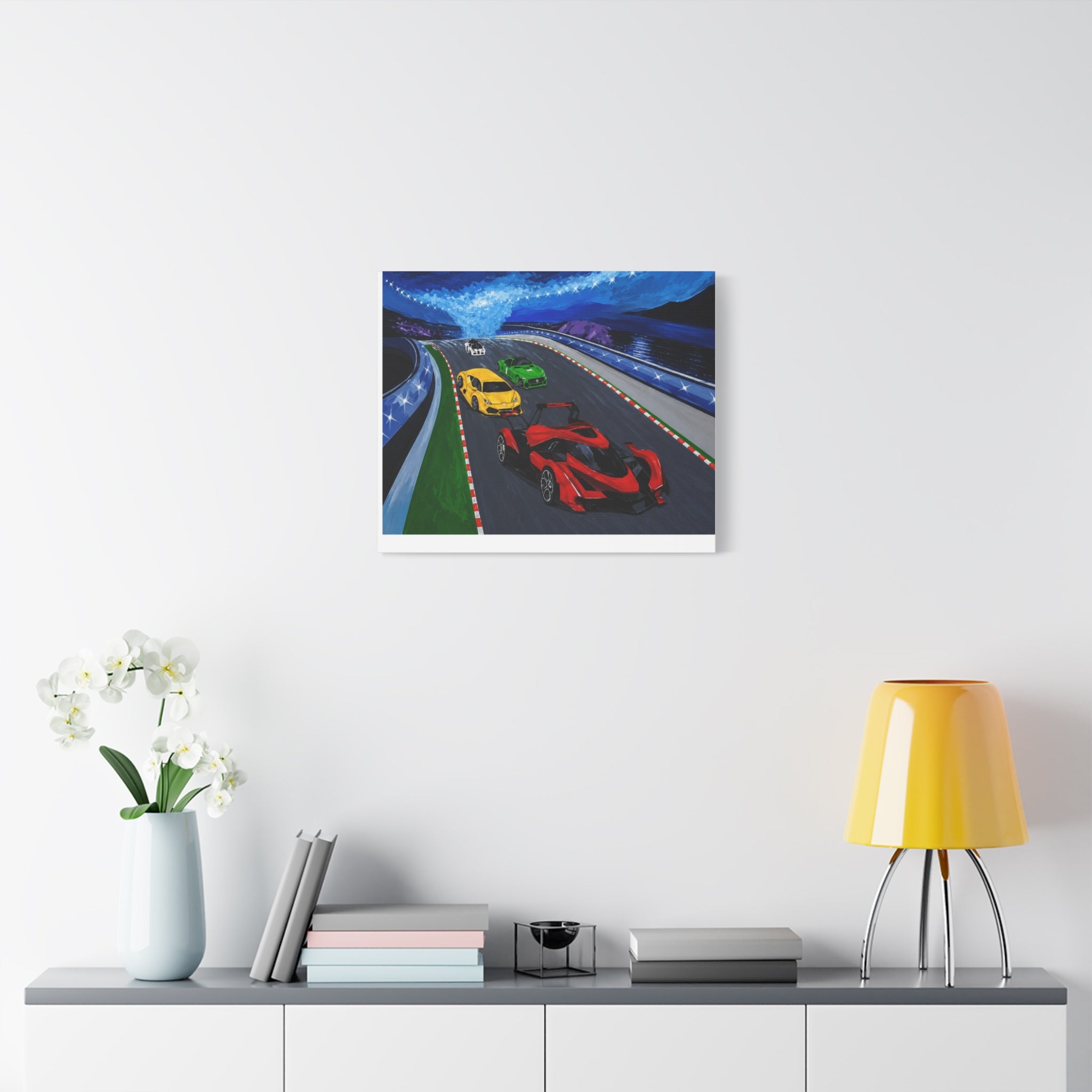 Racing Supercars Matte Canvas Print — Vibrant Track Night Artwork (Stretched 1.25")