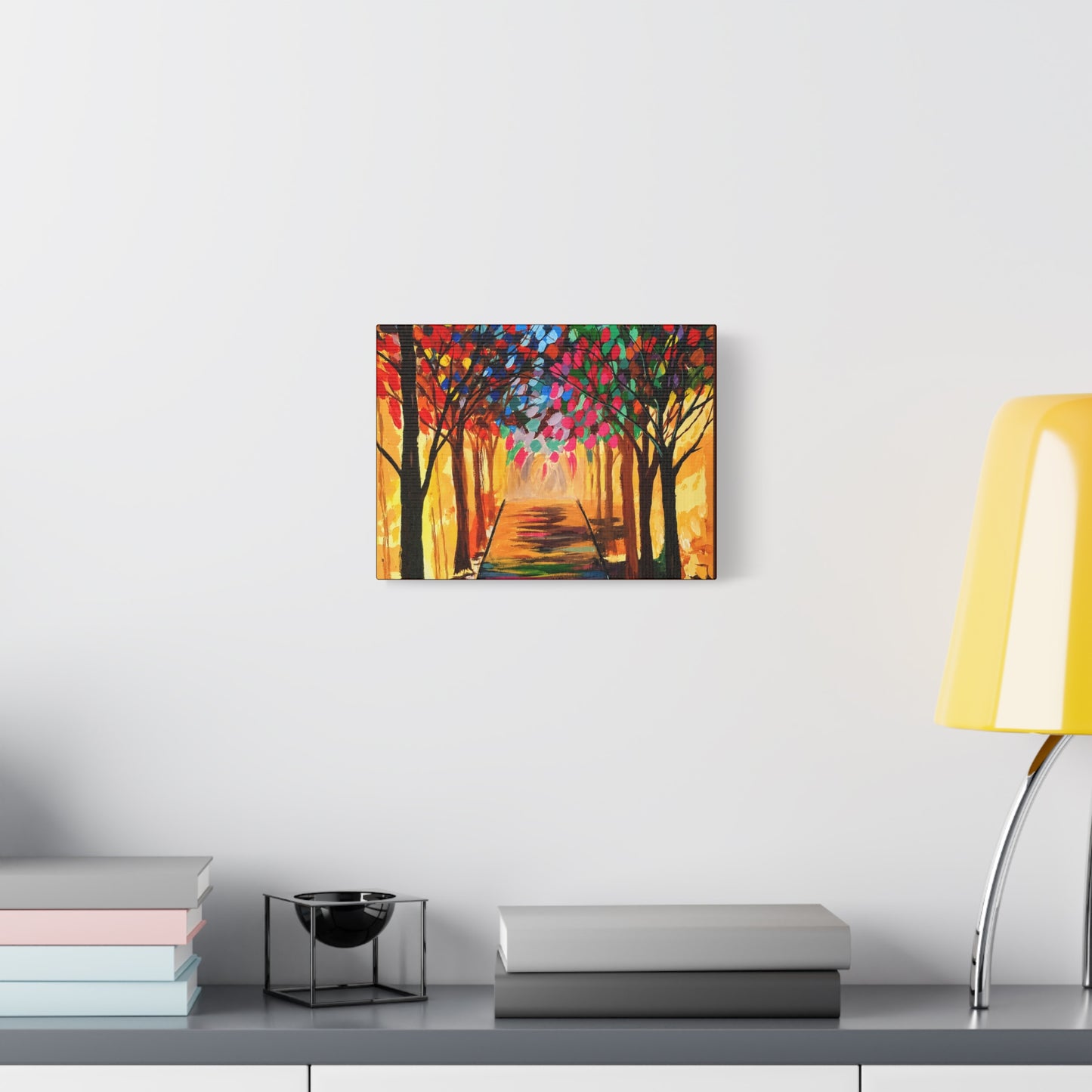 Colorful Tree Path Matte Canvas Print — Vibrant Autumn Forest Wall Art
