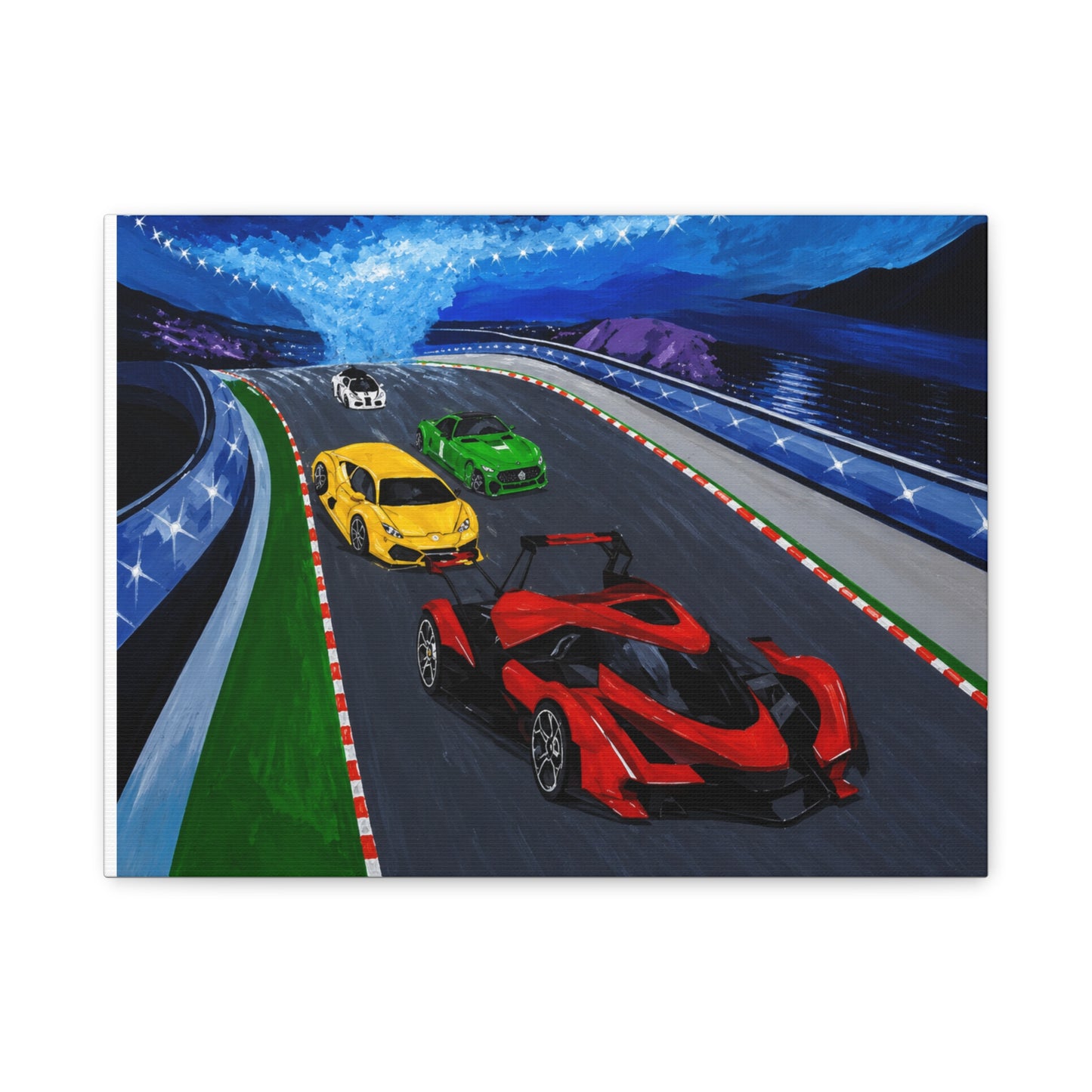 Racing Supercars Matte Canvas Print — Vibrant Track Night Artwork (Stretched 1.25")