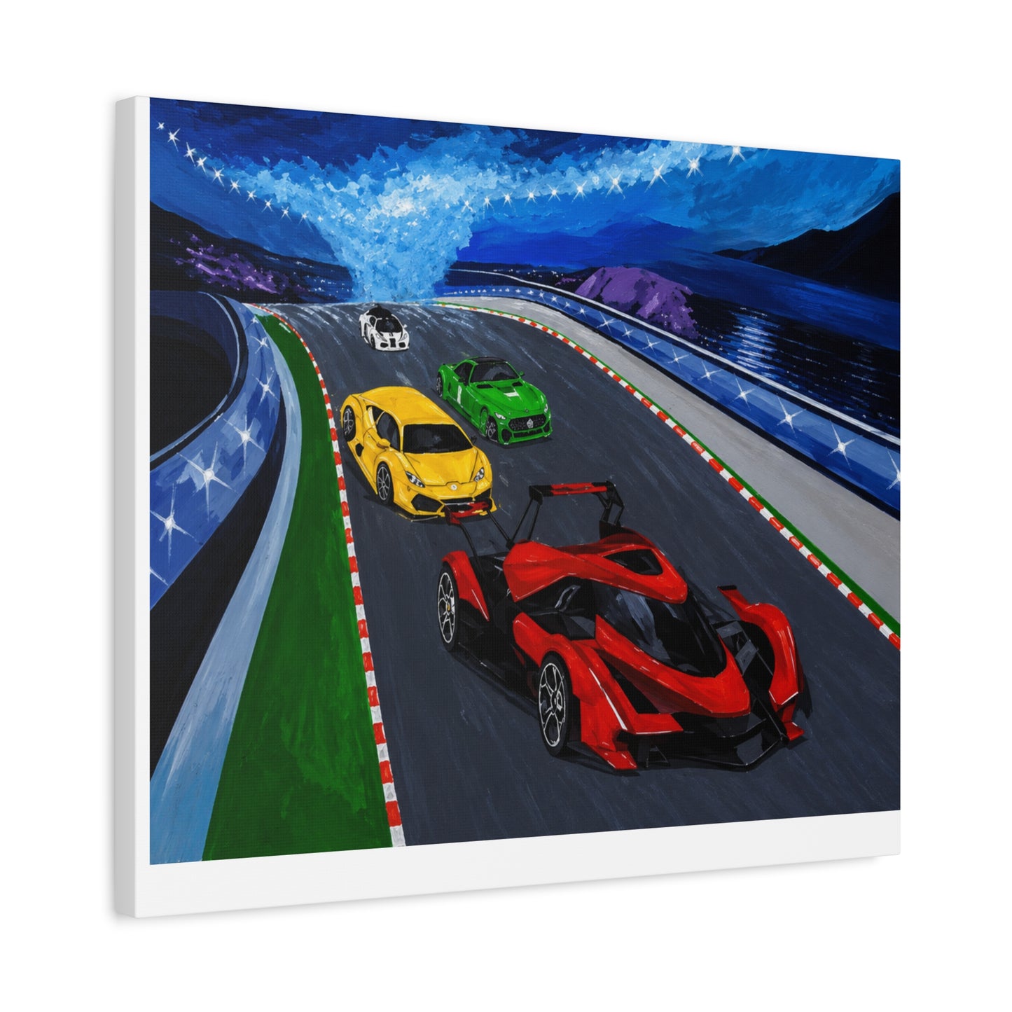 Racing Supercars Matte Canvas Print — Vibrant Track Night Artwork (Stretched 1.25")