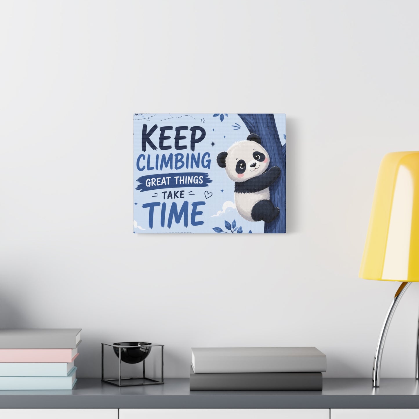 Keep Climbing Panda Canvas Wall Art – Cute Inspirational Nursery Decor for Kids Bedroom & Playroom