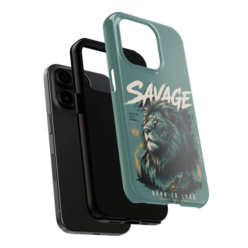 Savage Lion Tough Phone Case – 'Born to Lead' Rugged Protective Cover