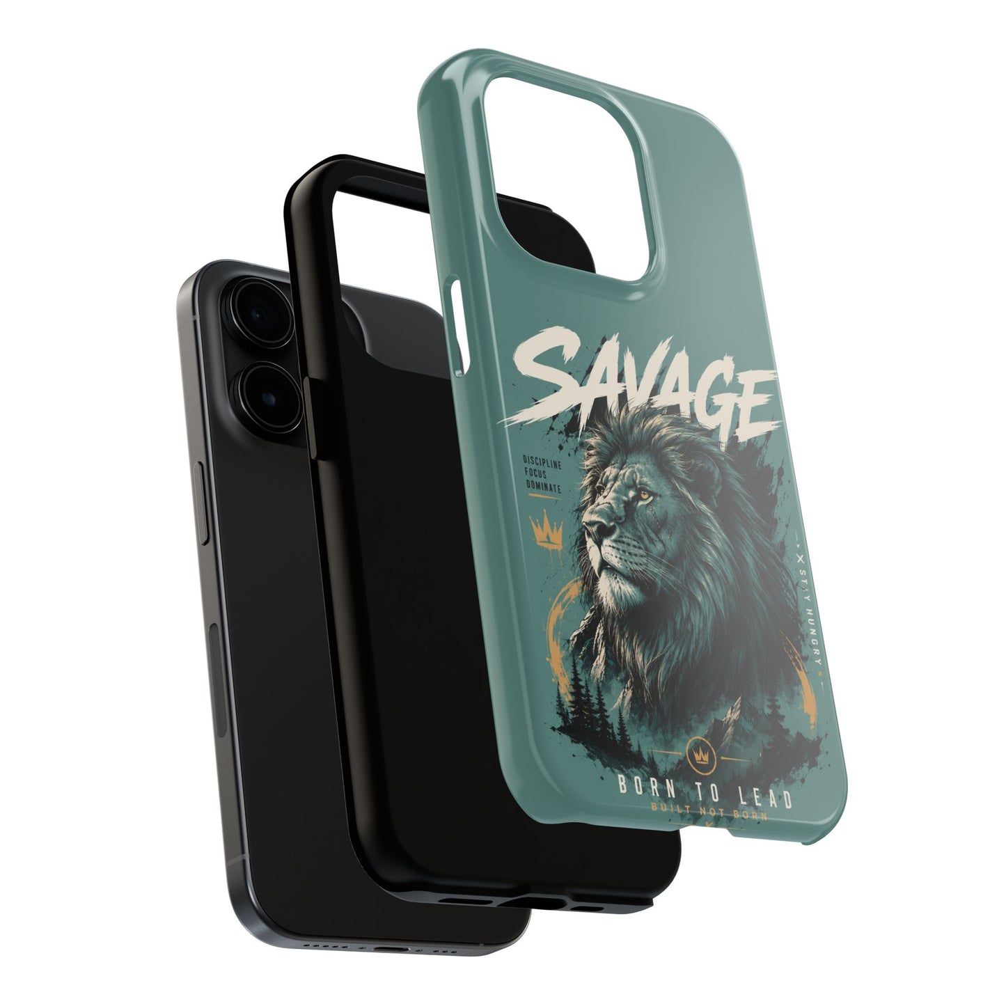 Savage Lion Tough Phone Case – 'Born to Lead' Rugged Protective Cover