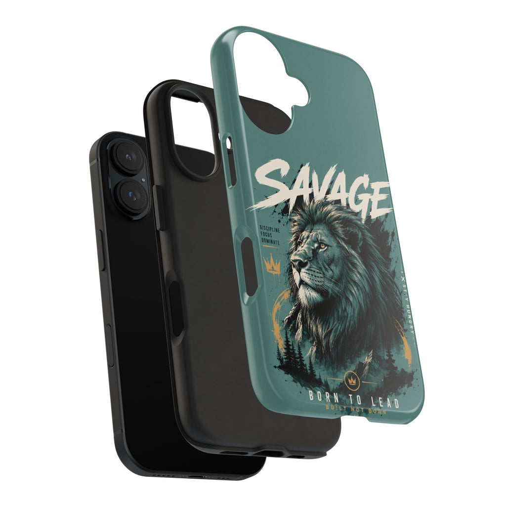 Savage Lion Tough Phone Case – 'Born to Lead' Rugged Protective Cover