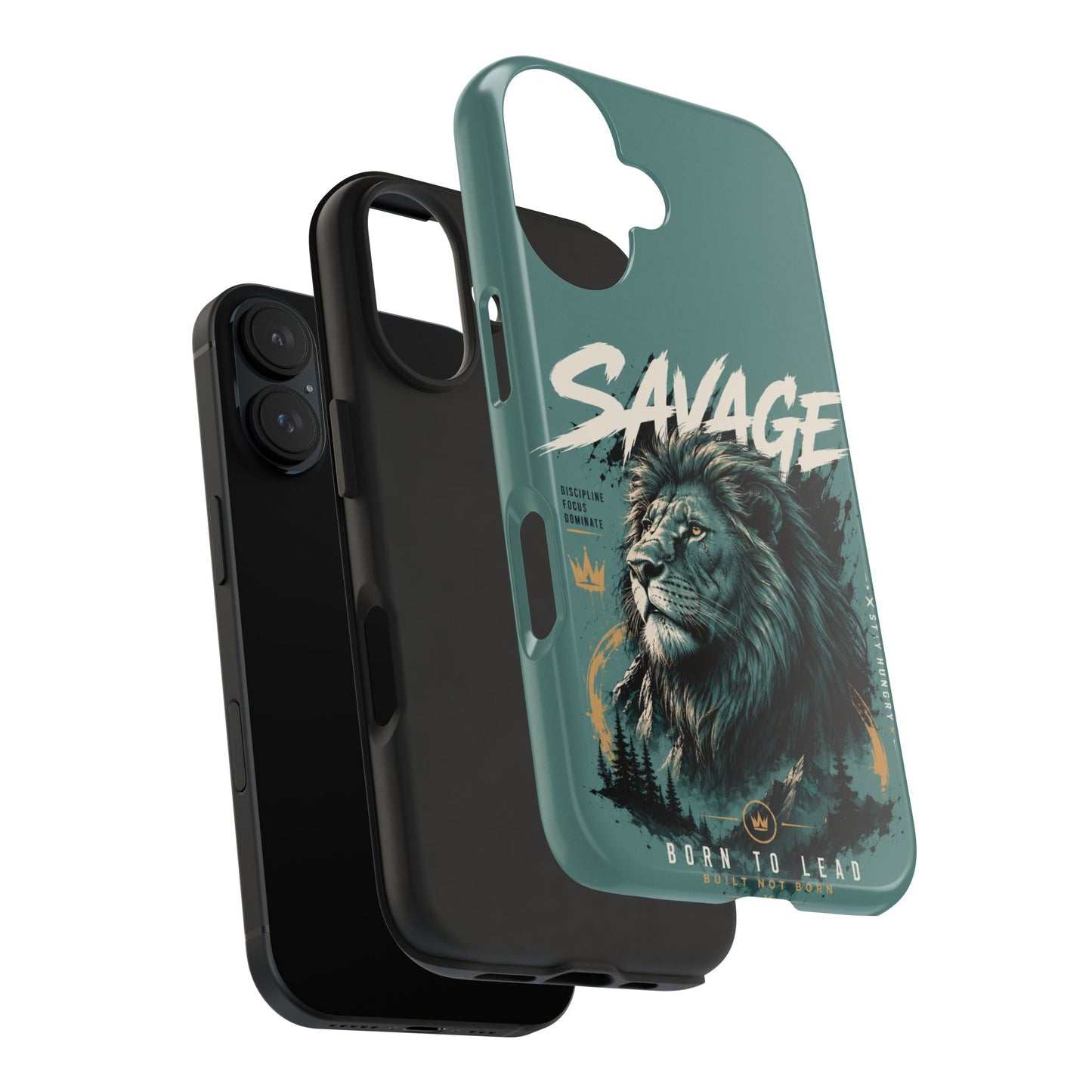 Savage Lion Tough Phone Case – 'Born to Lead' Rugged Protective Cover