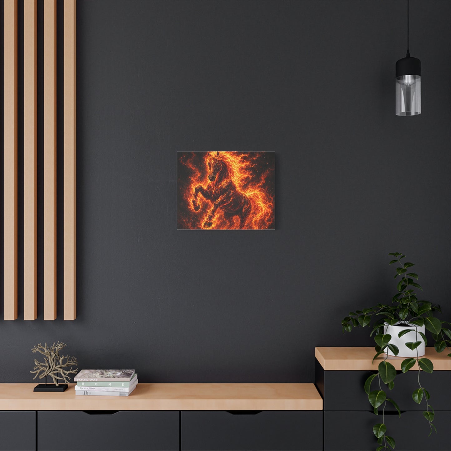 Fiery Horse Canvas Wall Art – Flaming Stallion Matte Stretched Print