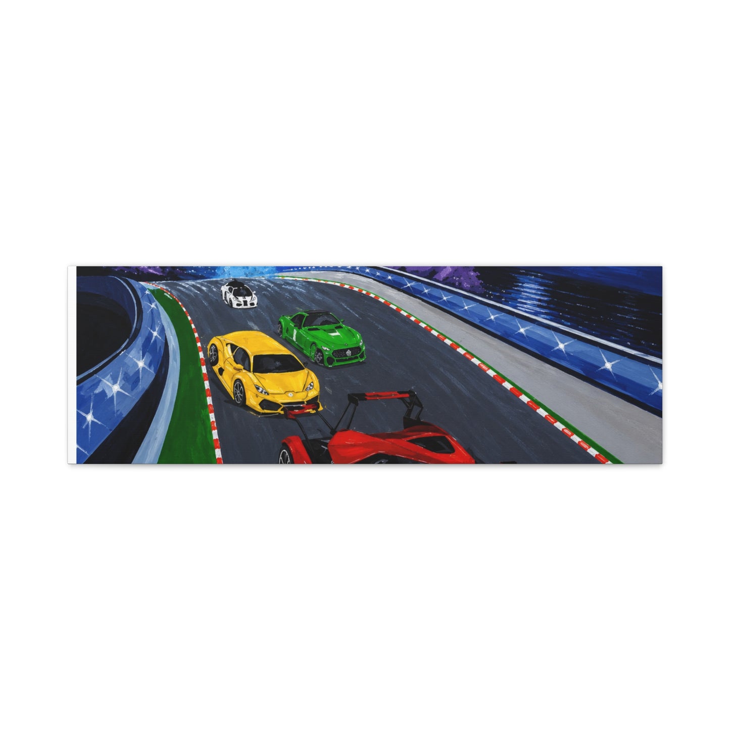 Racing Supercars Matte Canvas Print — Vibrant Track Night Artwork (Stretched 1.25")