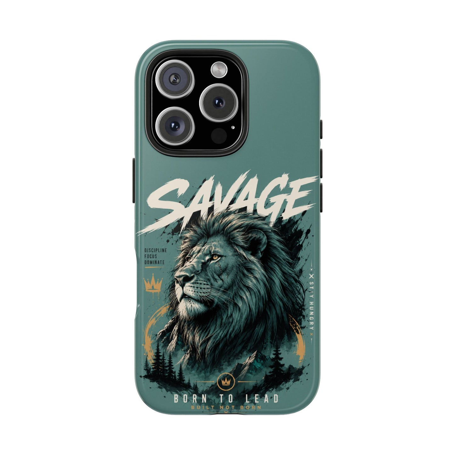 Savage Lion Tough Phone Case – 'Born to Lead' Rugged Protective Cover