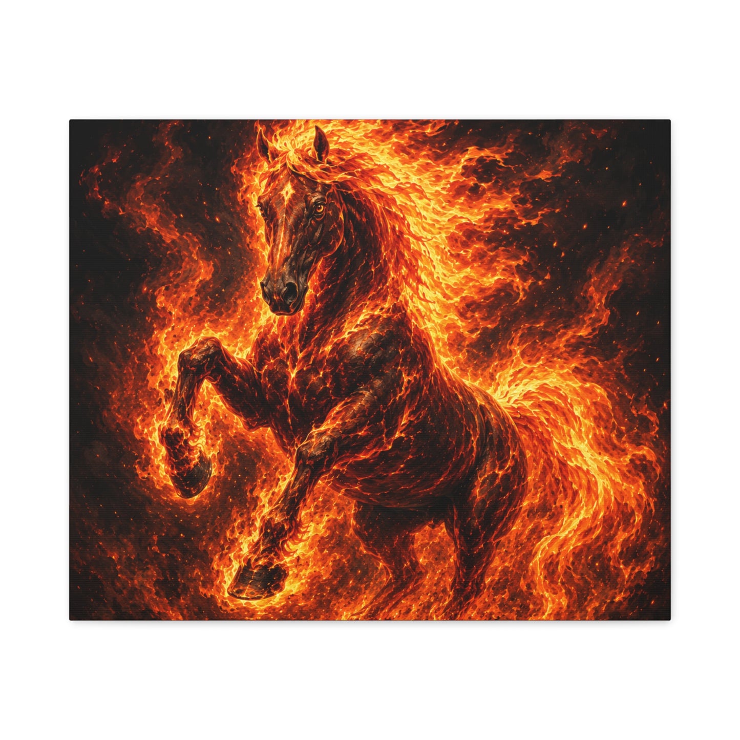 Fiery Horse Canvas Wall Art – Flaming Stallion Matte Stretched Print