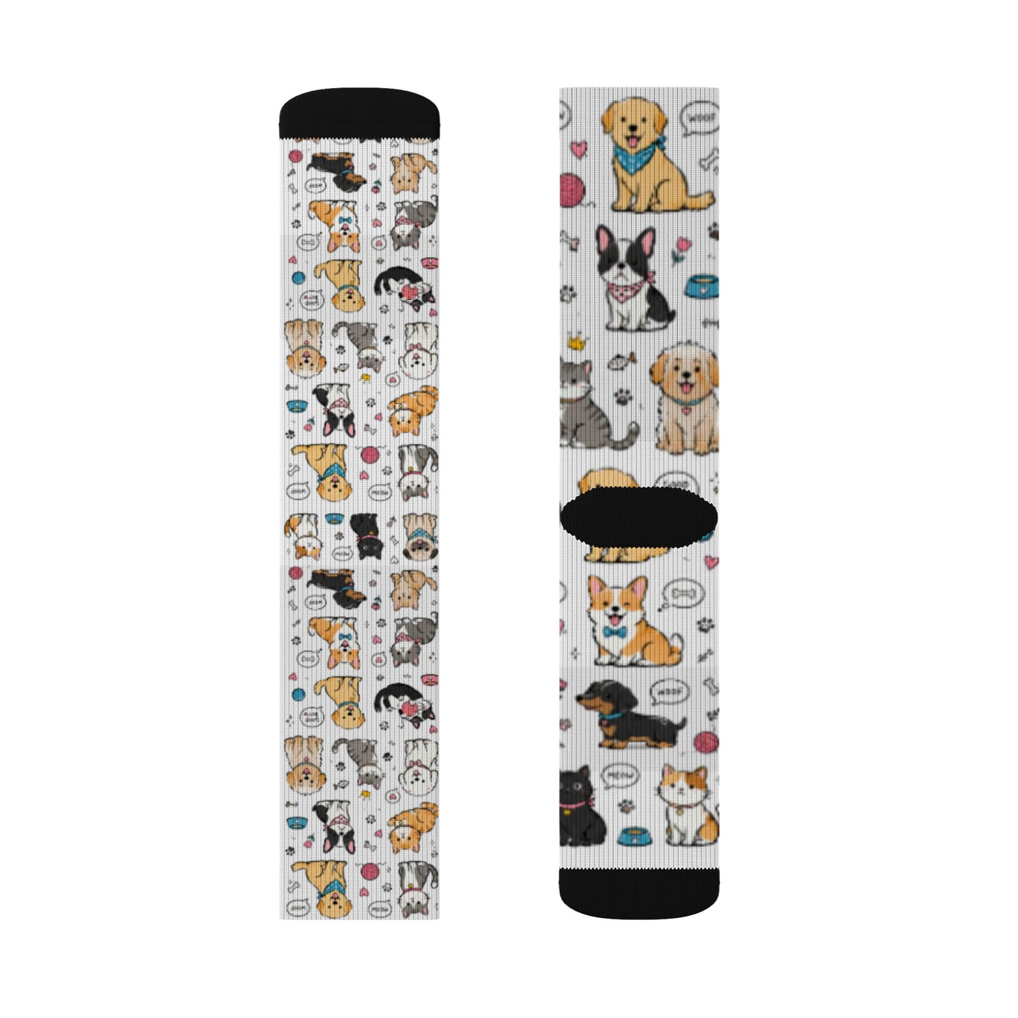 Cute Cat & Dog Doodle Crew Socks – Fun Pet Lover Gift Socks for Women & Men