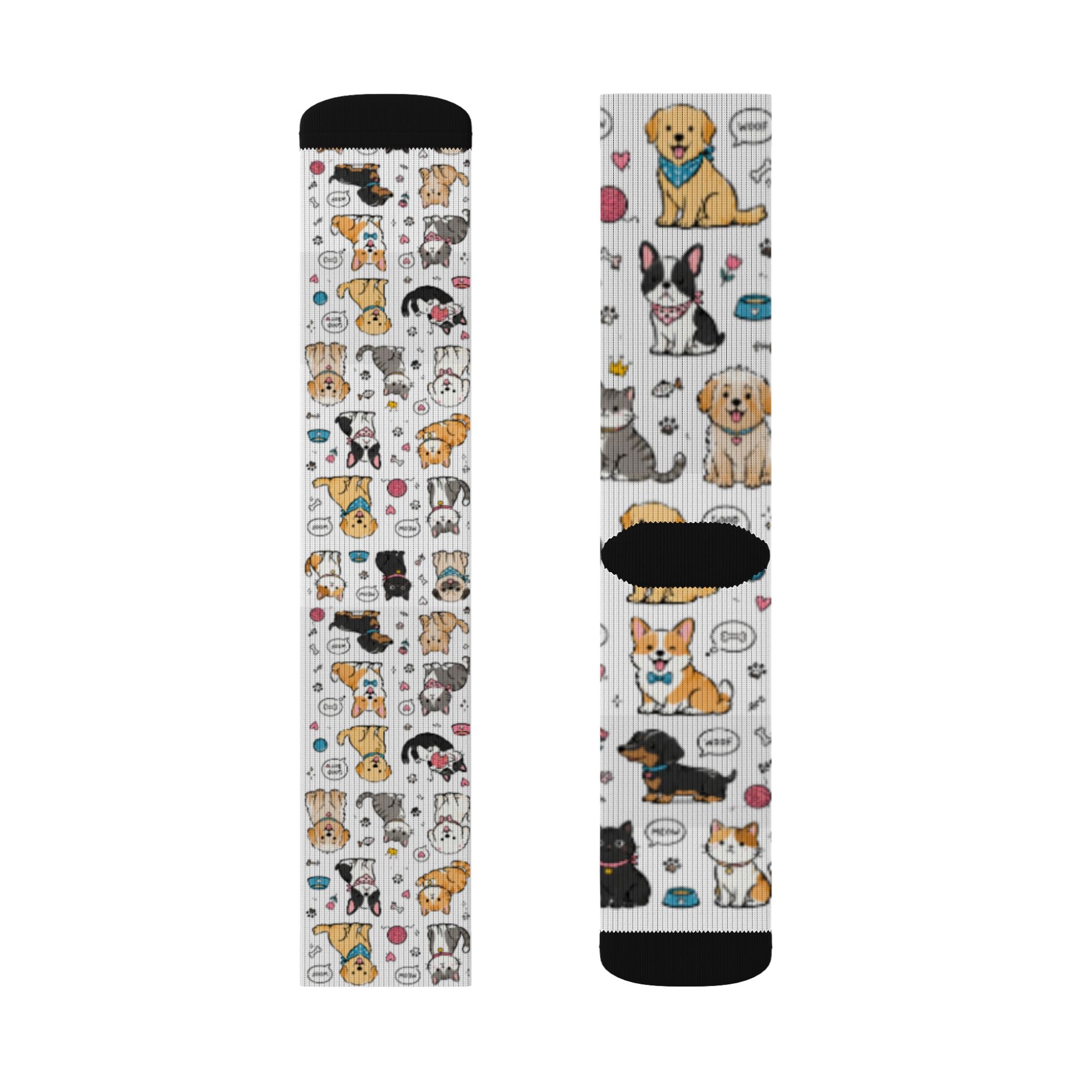 Cute Cat & Dog Doodle Crew Socks – Fun Pet Lover Gift Socks for Women & Men