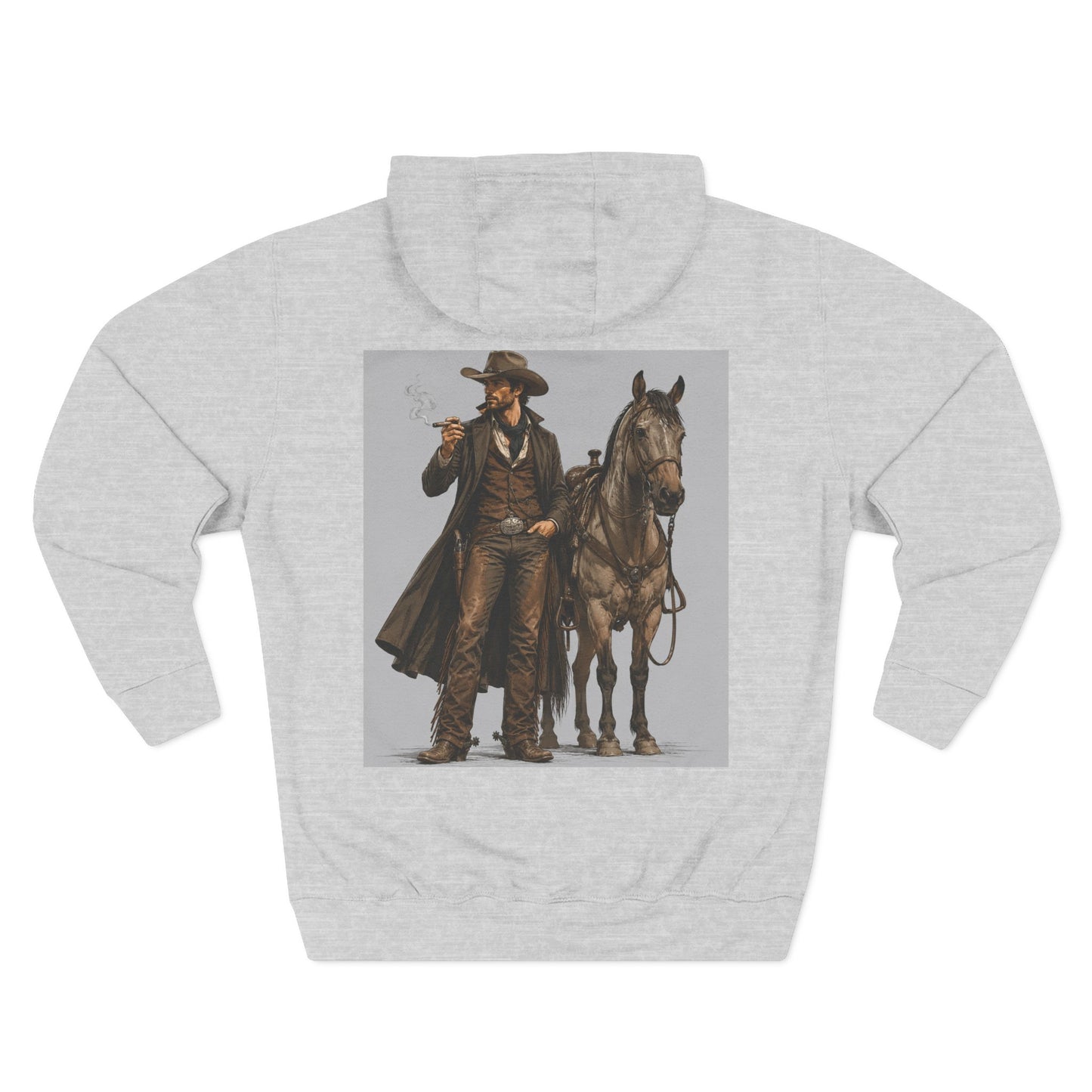 Hoodie — 'Hustle More, Coffee Less' Lightning Logo & Western Cowboy Back Print