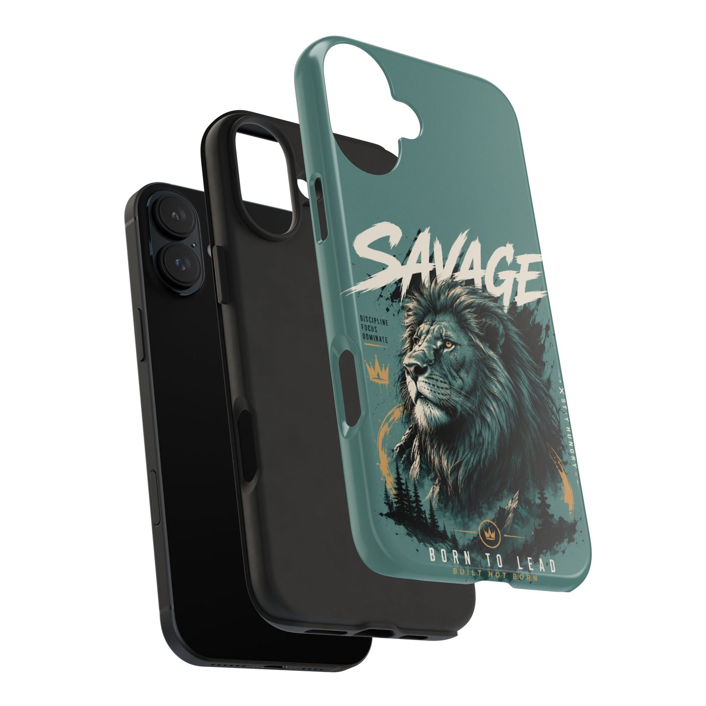 Savage Lion Tough Phone Case – 'Born to Lead' Rugged Protective Cover