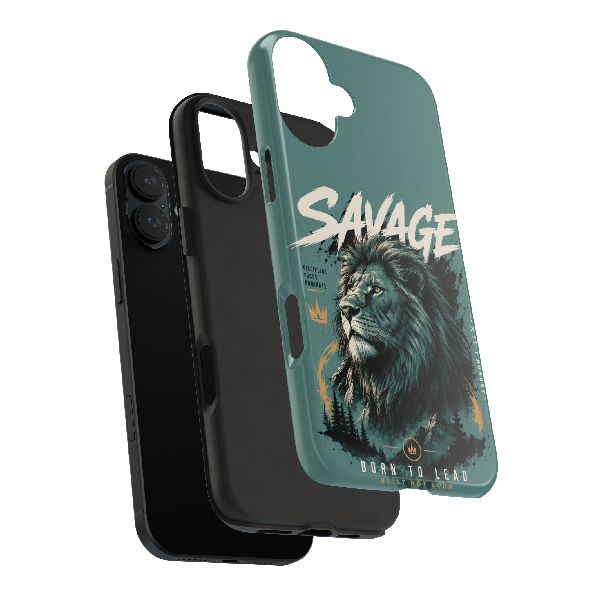Savage Lion Tough Phone Case – 'Born to Lead' Rugged Protective Cover