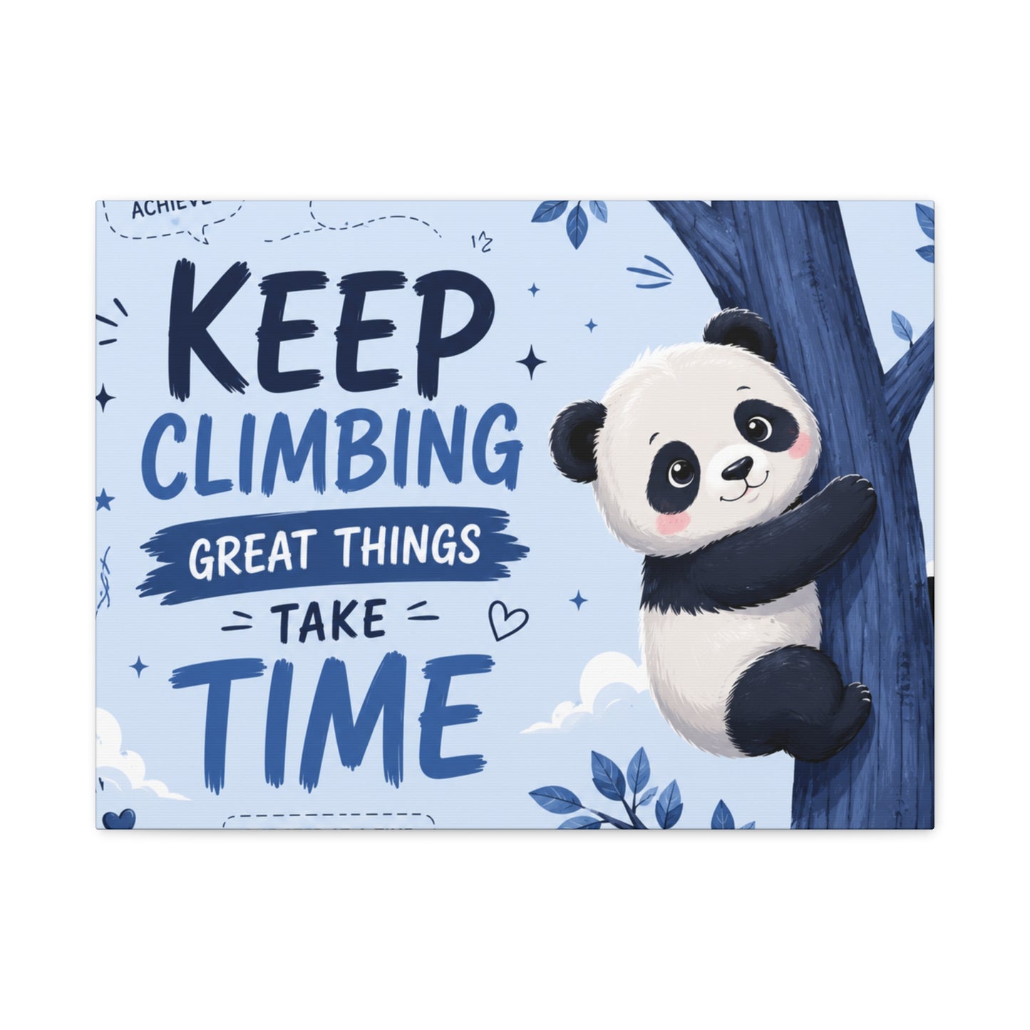 Keep Climbing Panda Canvas Wall Art – Cute Inspirational Nursery Decor for Kids Bedroom & Playroom