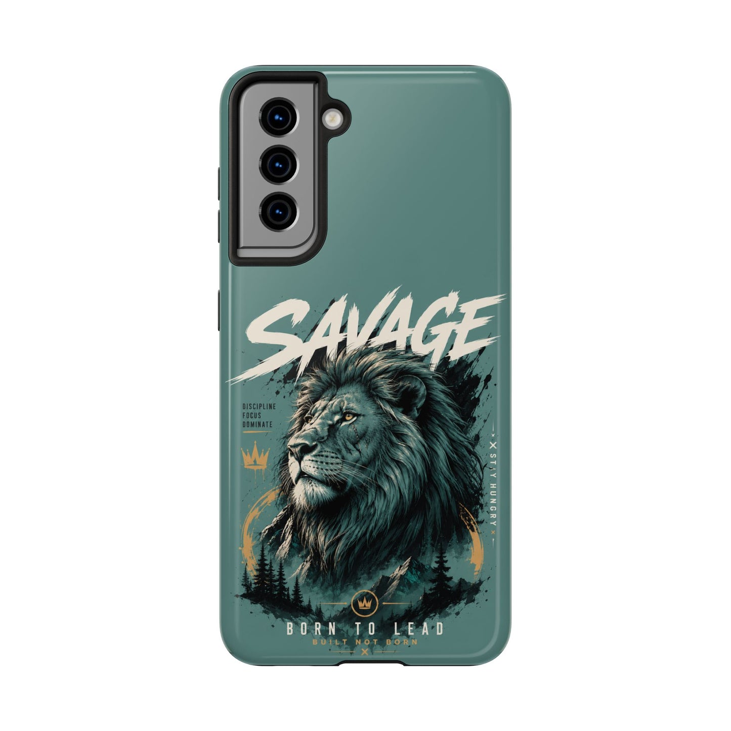 Savage Lion Tough Phone Case – 'Born to Lead' Rugged Protective Cover