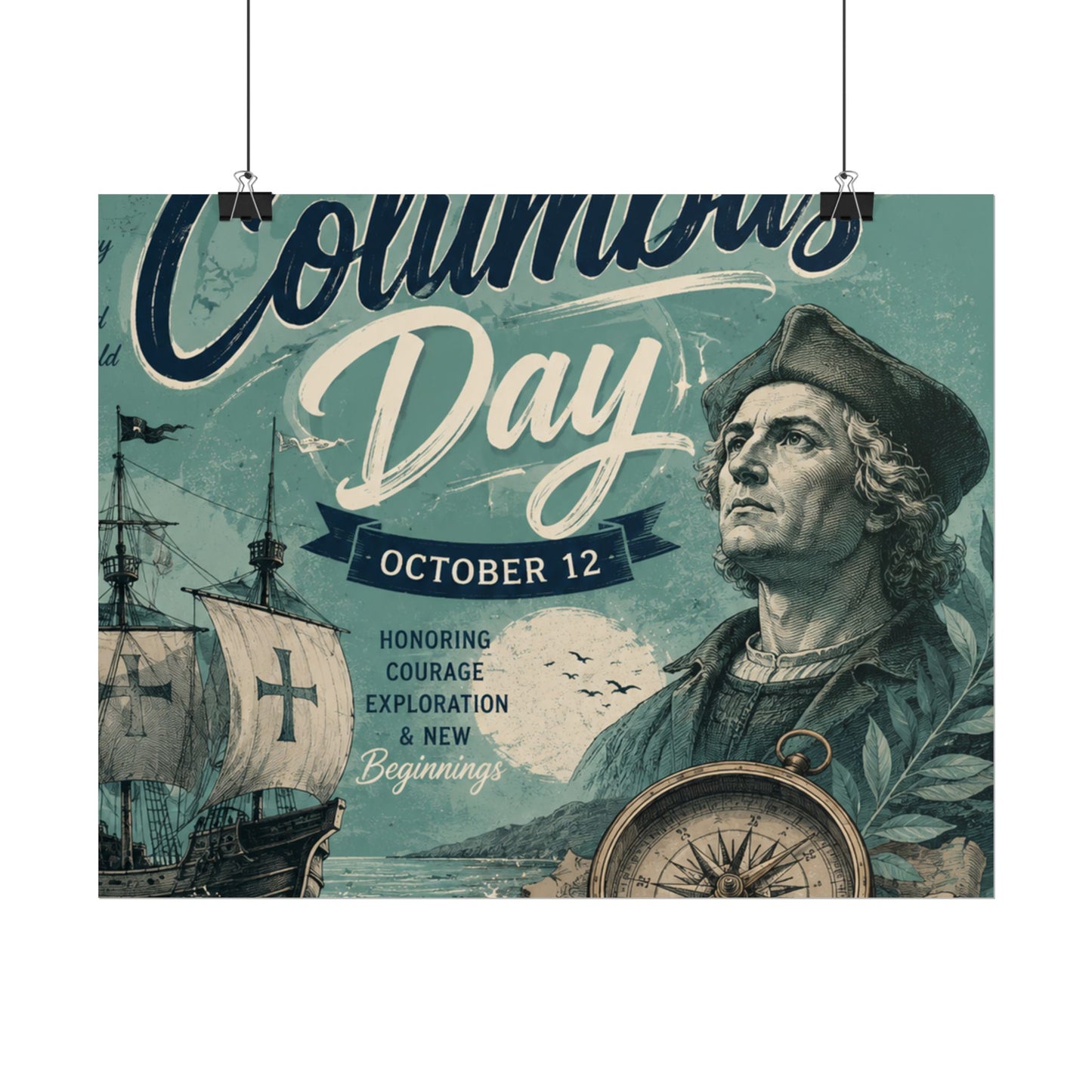 Columbus Day Poster — Rolled Vintage Exploration Print (October 12)