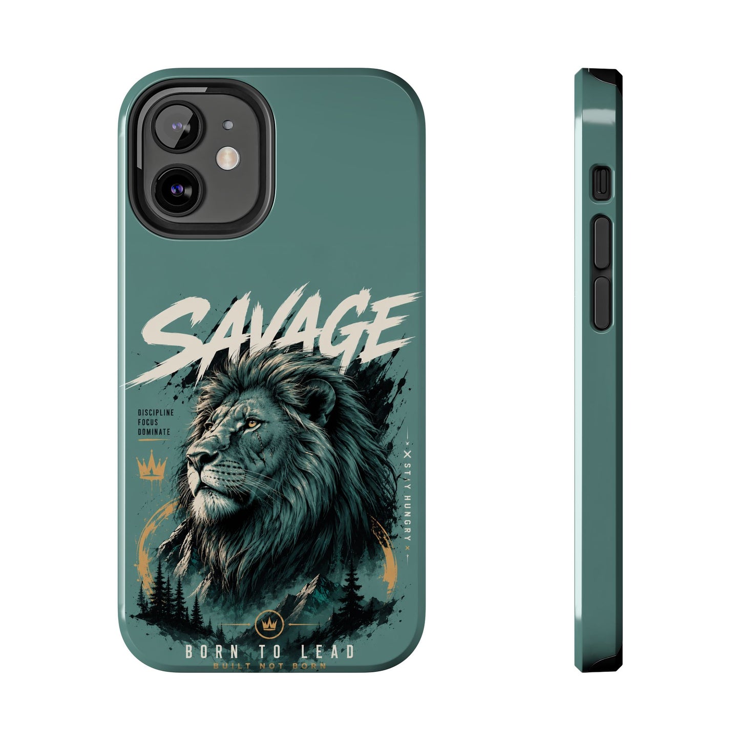 Savage Lion Tough Phone Case – 'Born to Lead' Rugged Protective Cover