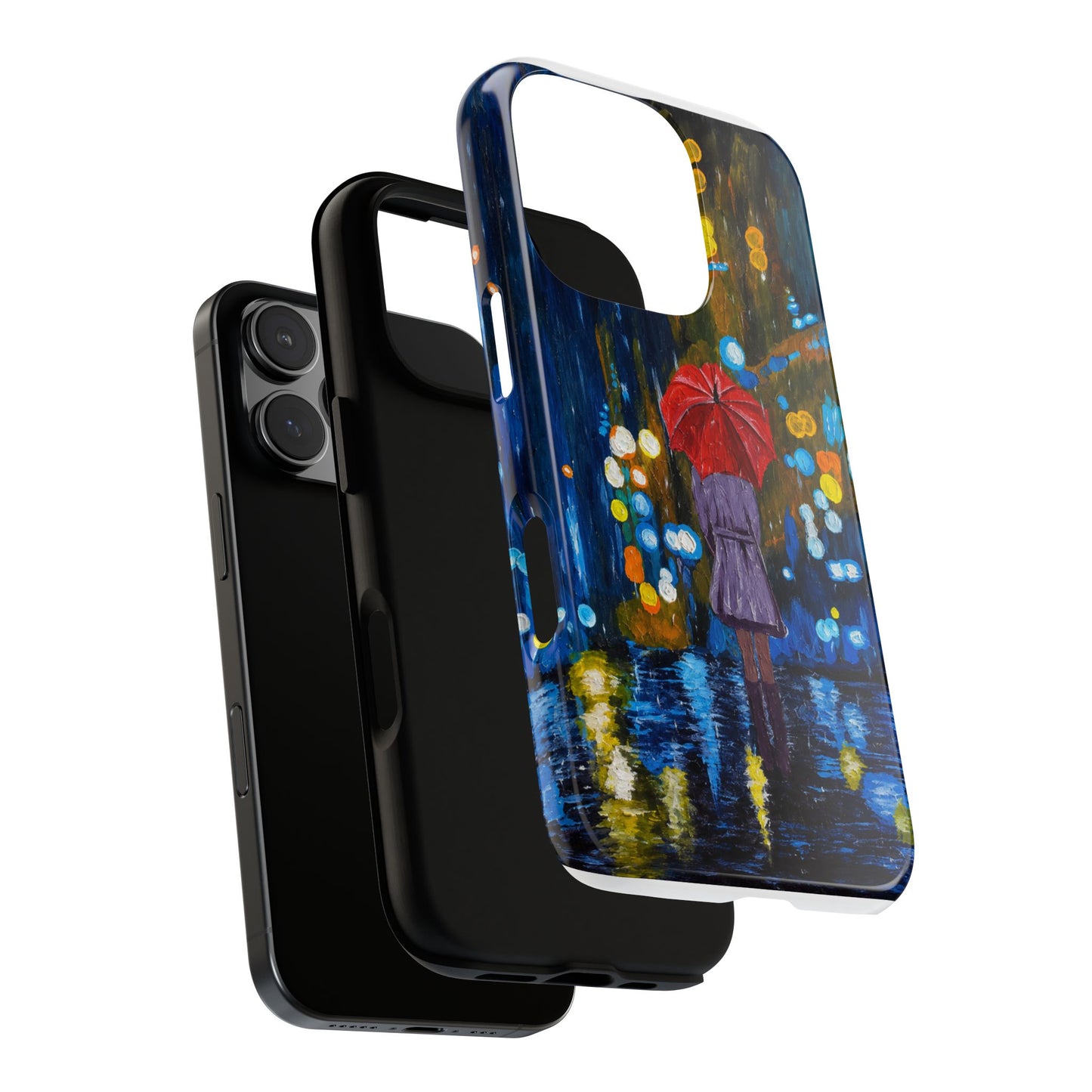 Rainy Night Phone Case — Woman with Red Umbrella Art