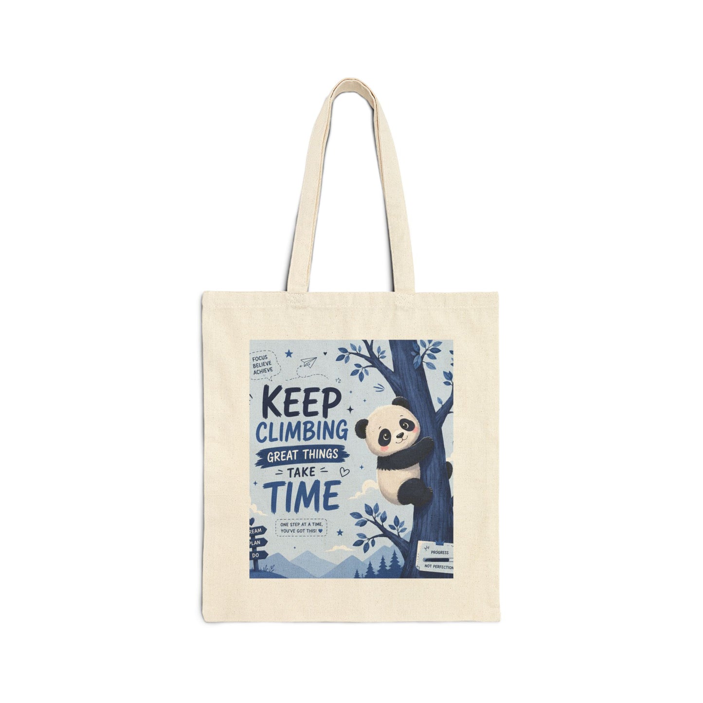 Cute Panda Reusable Canvas Tote Bag | Keep Climbing Inspirational Gift