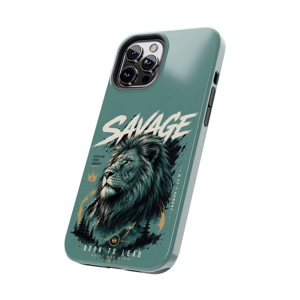 Savage Lion Tough Phone Case – 'Born to Lead' Rugged Protective Cover