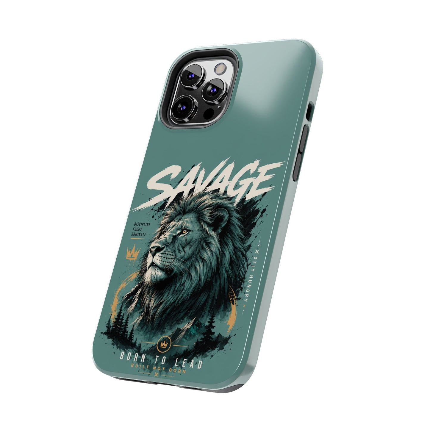 Savage Lion Tough Phone Case – 'Born to Lead' Rugged Protective Cover