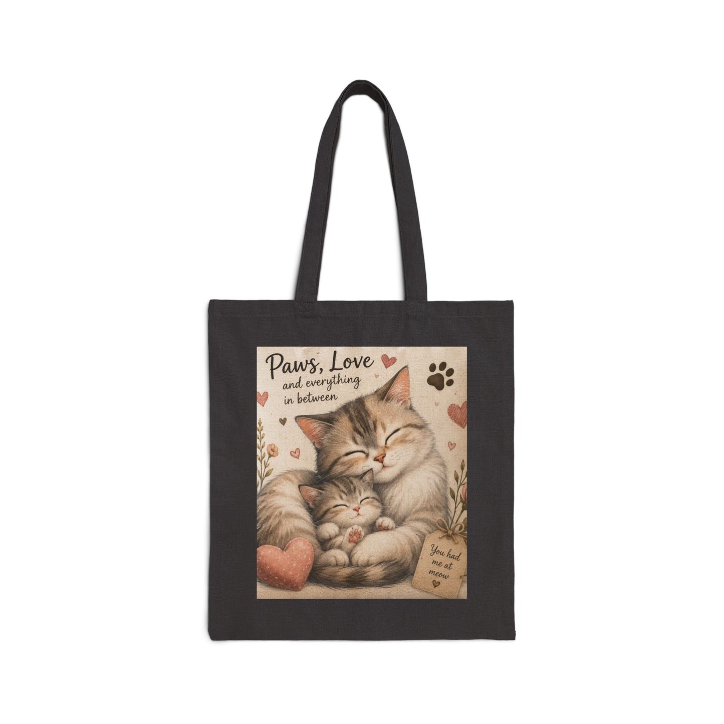 Tote Bag — "Paws, Love and Everything In Between" Cute Cat Mom Canvas Tote
