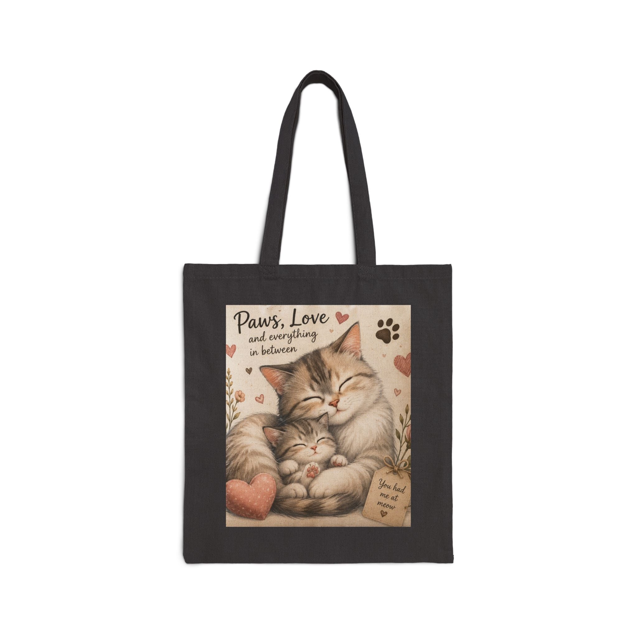 Tote Bag — "Paws, Love and Everything In Between" Cute Cat Mom Canvas Tote