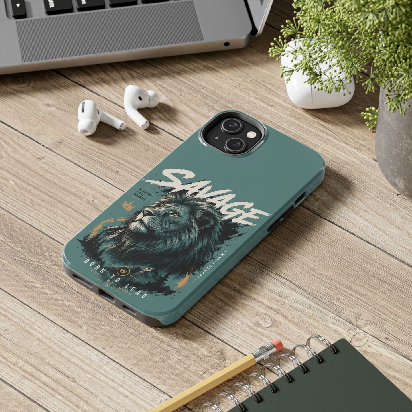 Savage Lion Tough Phone Case – 'Born to Lead' Rugged Protective Cover