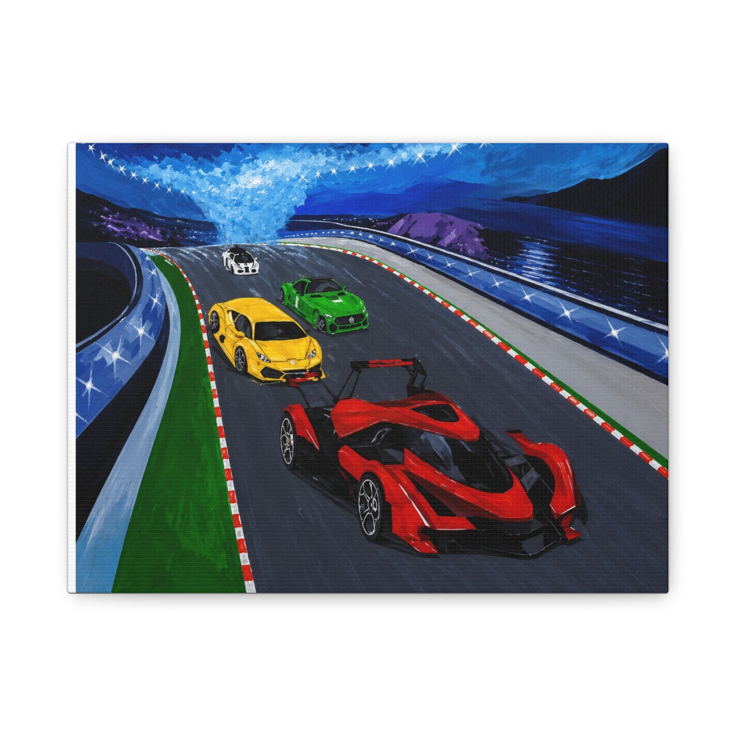 Racing Supercars Matte Canvas Print — Vibrant Track Night Artwork (Stretched 1.25")