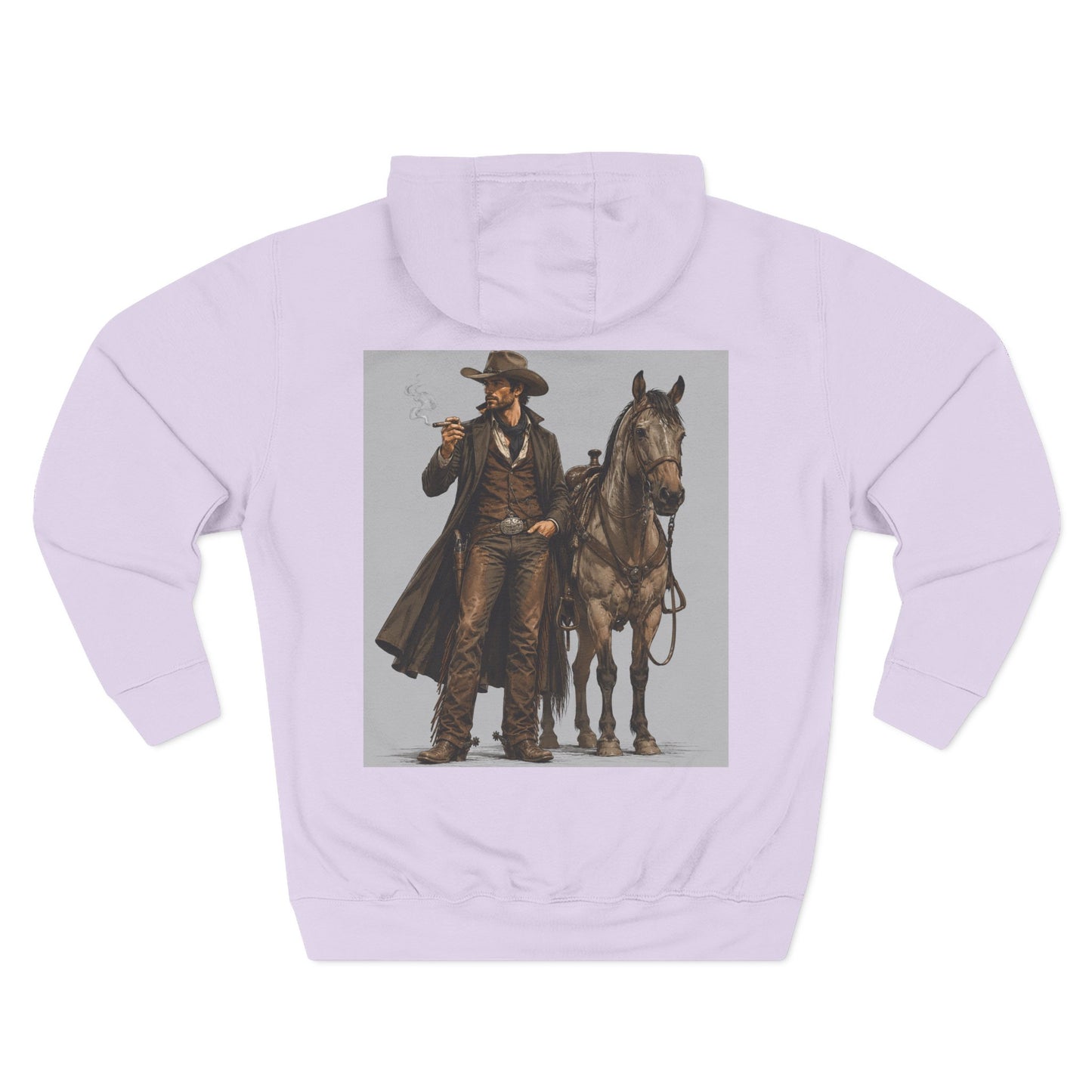 Hoodie — 'Hustle More, Coffee Less' Lightning Logo & Western Cowboy Back Print